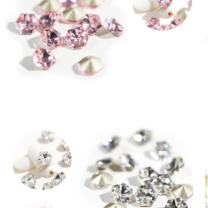 Шестигранные блестящие стразы драгоценные камни для ногтевого дизайна