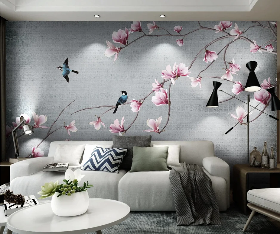 Фотообои на заказ настенные фотообои новый фон с китайскими цветами и птицами