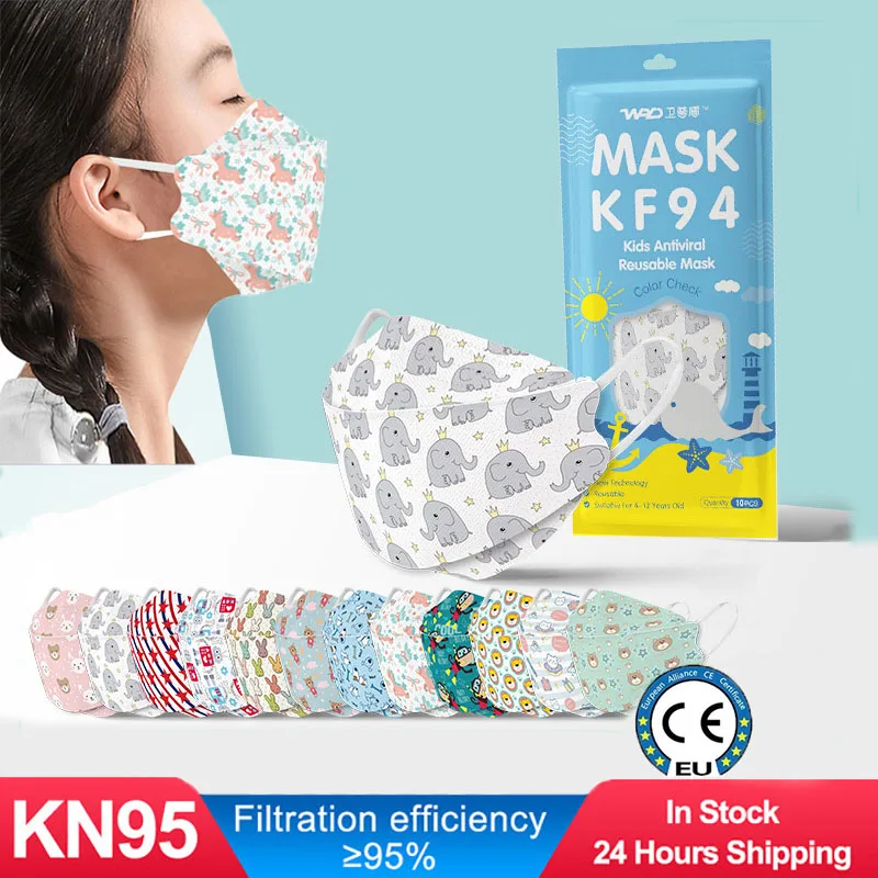 

20pcs Children FPP2 KN95 Masks Kids Antivirus Fish Shaped Cartoon Printed Anime Face Mask From Virus Ffp2mask Mascarillas