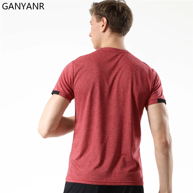 GANYANR Running T-shirt Workout Gym Sport Fitness Quick Dry Fit Sportswear Men Training Football Jerseys Bodybuilding Tracksuit