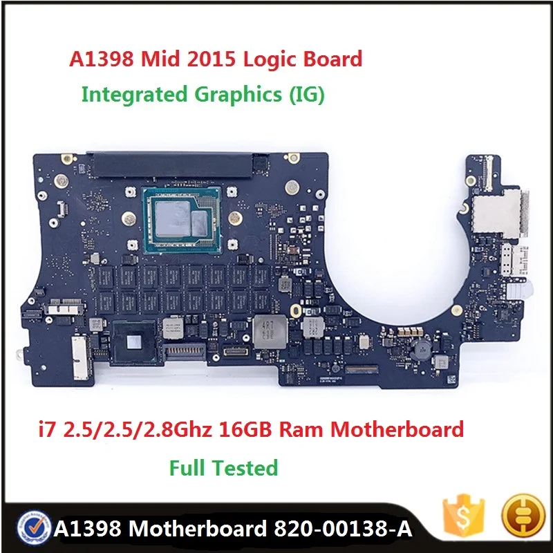 

Original 820-00138-A IG Motherboard for Macbook Pro Retina 15" A1398 Mid 2015 EMC 2909 i7 16GB Mainboard Replacement Tested