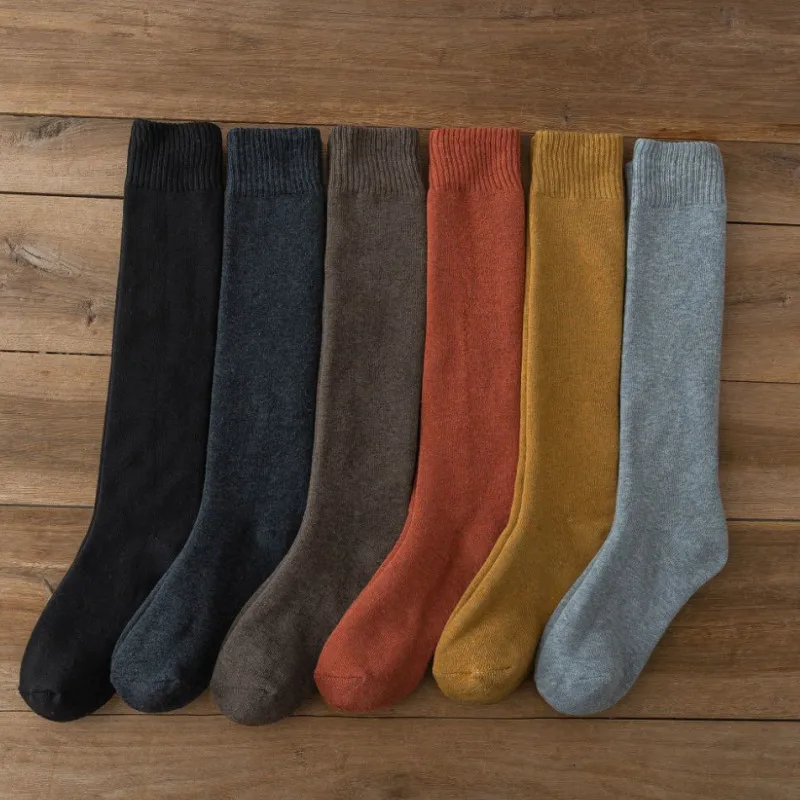 

Women's Long Tube Terry Calf Socks Fall Winter Plus Velvet Thick Towel Socks Warm High Tube Knee-length Solid Color Calf Socks