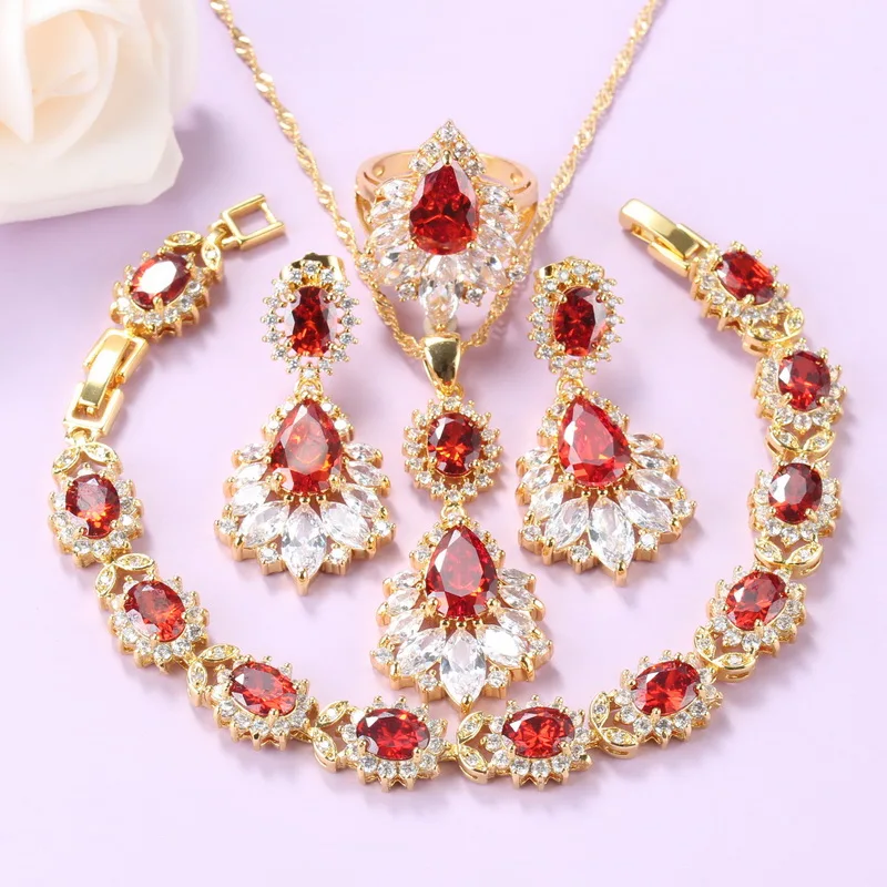 Африканские Женские аксессуары гранат красные большие ювелирные наборы