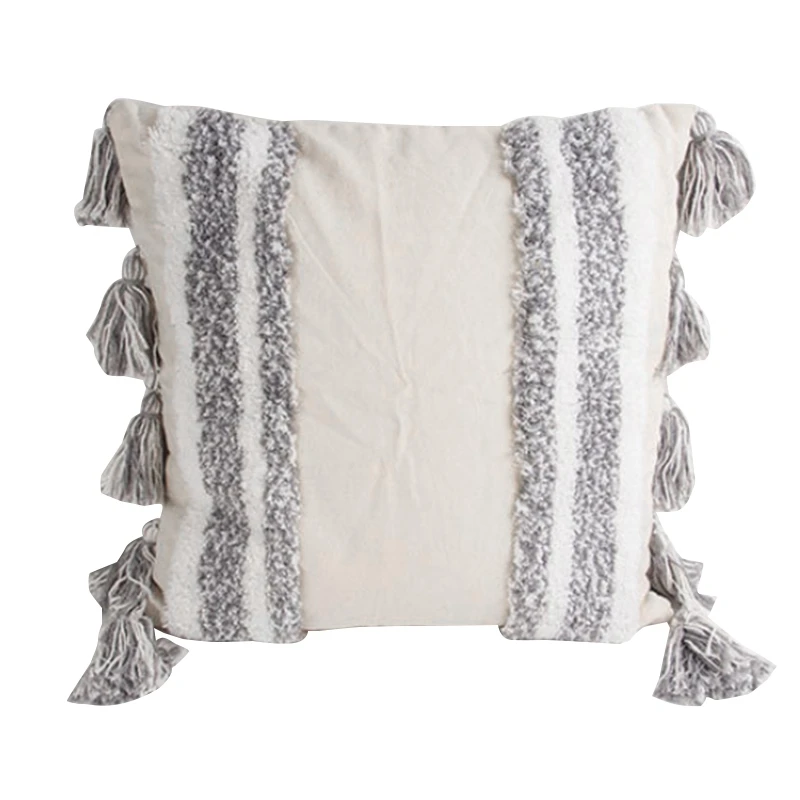 

Throw Pillow Covers: Woven Tufted Square Pillowcases with Tels for Home Decor Sofa Couch Living Room