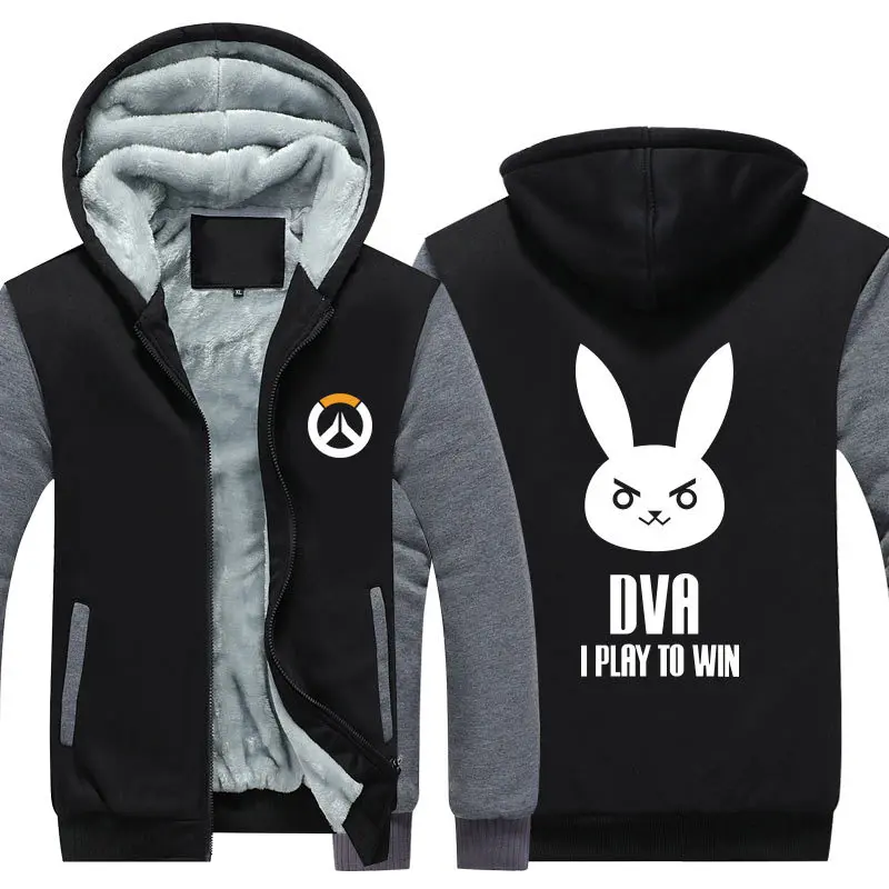 Black and Gray 5 Dva OW Overwatch Mercy Mei зимняя куртка на молнии из плотного флиса уличная Толстовка Спортивная толстовка с капюшоном костюм для косплея - Цвет: Black and Gray 5