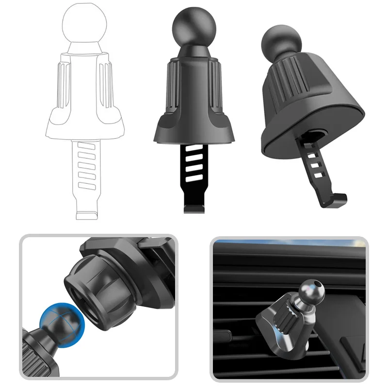 17mm ball head car air outlet clip for magnetic car phone holder gps gravity support stand mount hook 360 rotation bracket base free global shipping