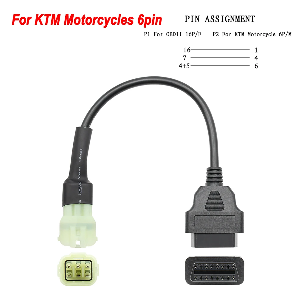 OBD2 Connector For KTM Motorcycle Motobike 6Pin Yamaha/Honda/Harley/Ducati/Kawasaki OBD Auto Tools Moto Extension Cable | Автомобили и