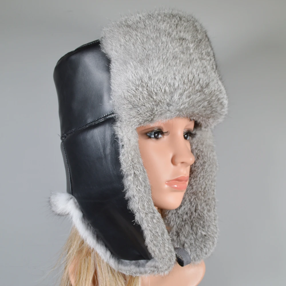 2020 Модная женская шапка-бомбер из натурального кроличьего меха зимняя