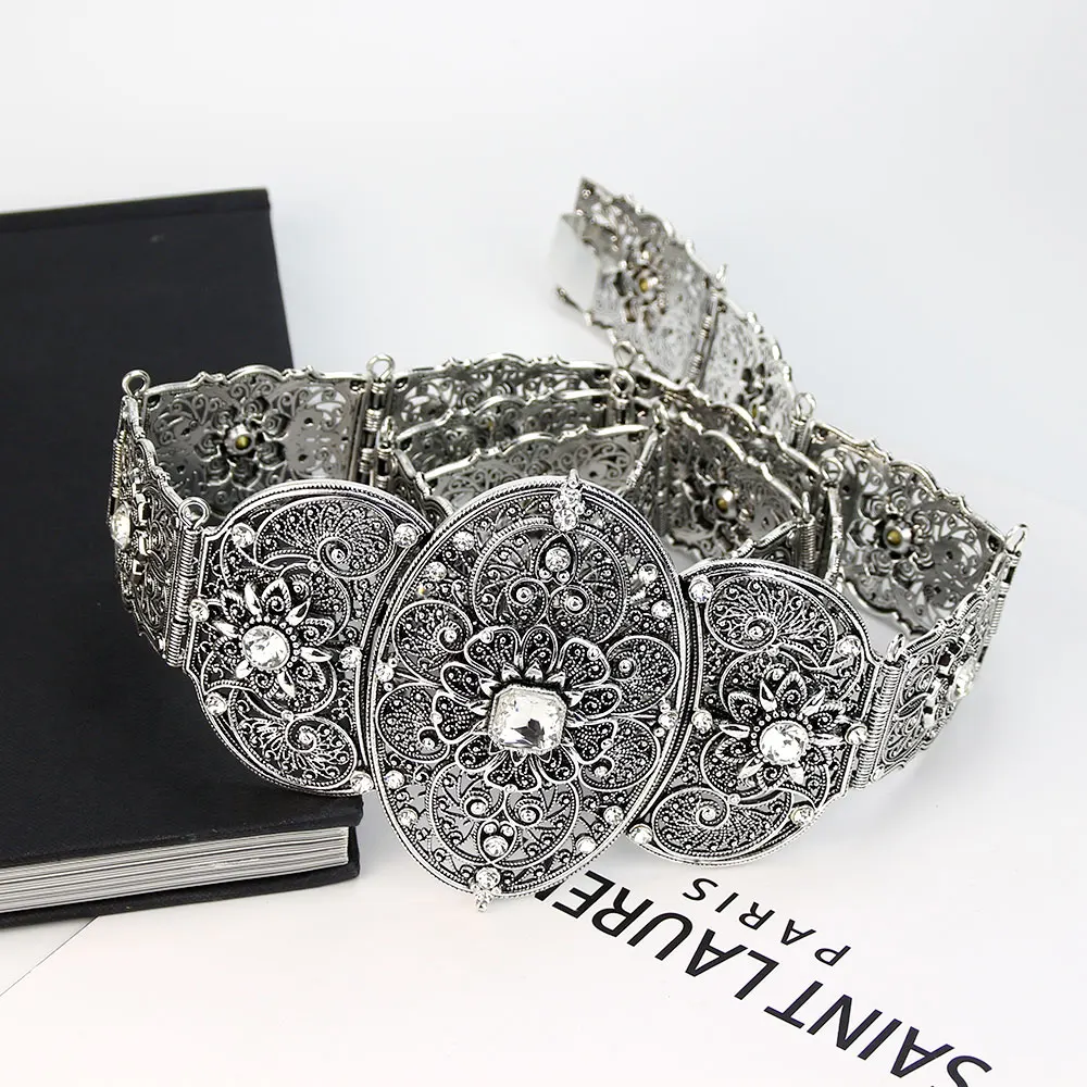 SUNSPICE-MS Chic Caftan Belt For Women Antique Gold Silver Color Ethnic Wedding Crystal Waist Belt Adjust Length India Jewelry