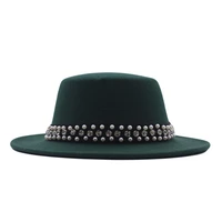 pearl fedora hat women men woolen winter felt hats fashion black top flat top hat fedoras chapeau sombrero vintage mujer 2021