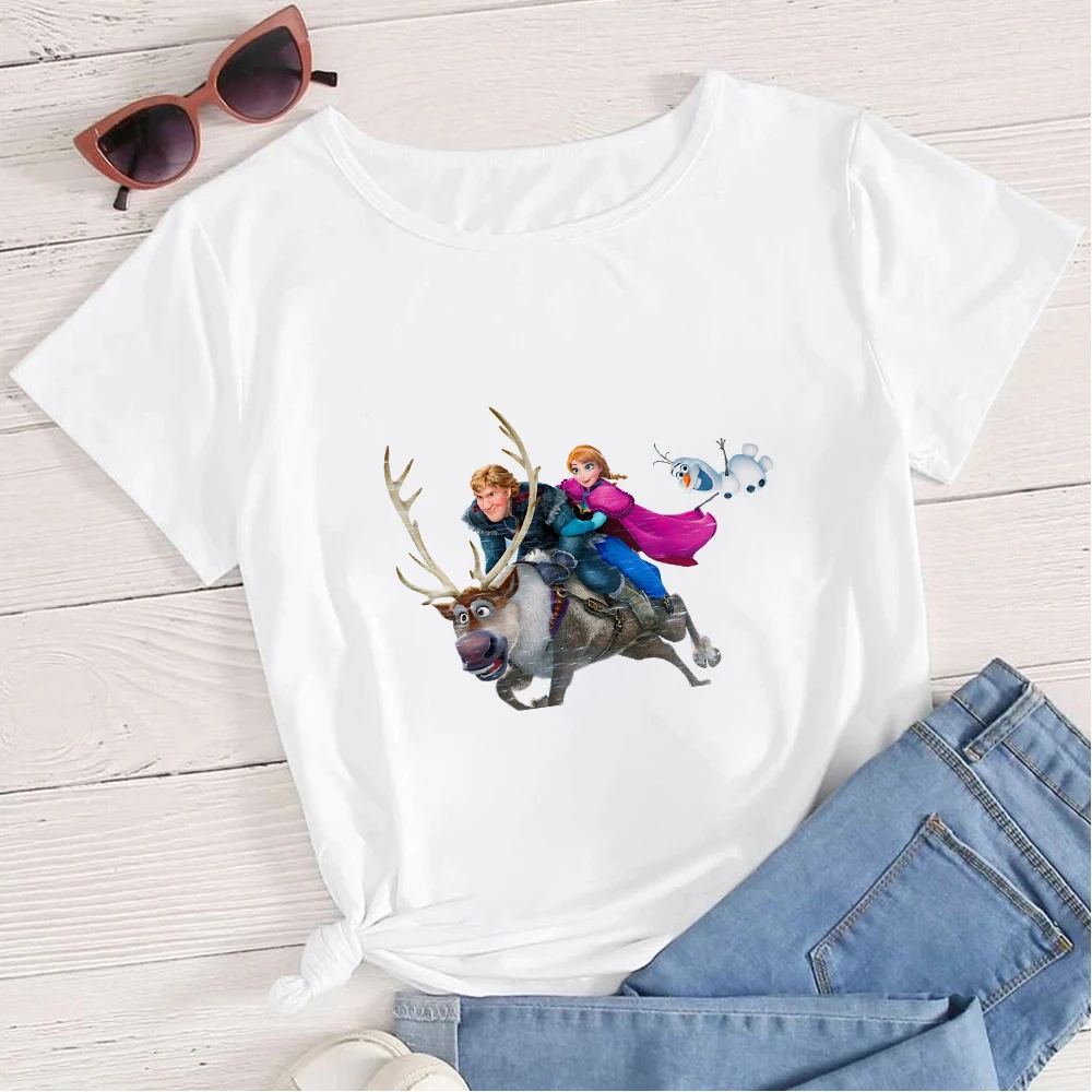 

Frozen Women Tshirt Disney Fun Playing In The Snow Printed Oversize T-shirts Versatile Simplicity Aesthetic T Shirt Femme