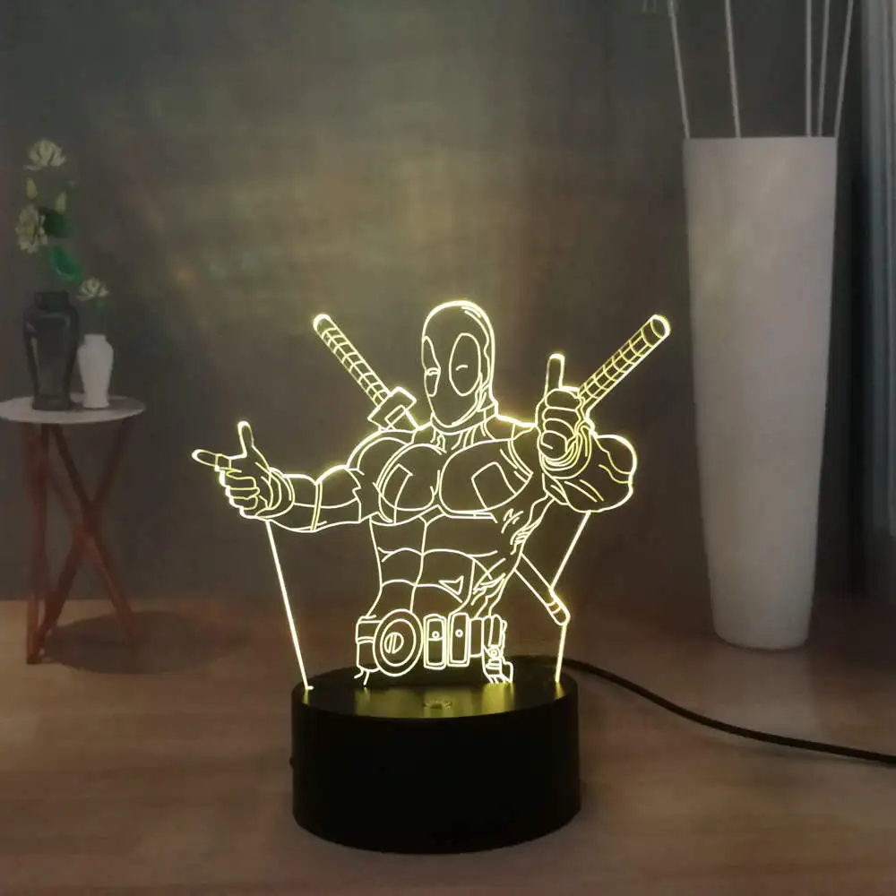 Marvel Cool Deadpool акриловый светодиодный ночной Светильник RGB 7 цветов прикроватная