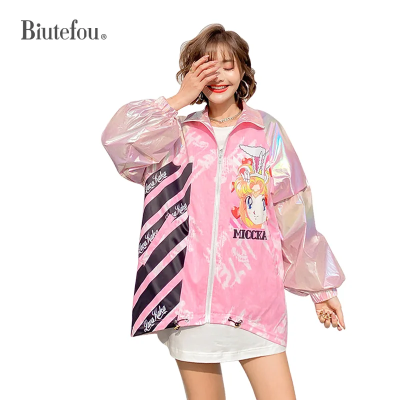 Весна 2020 Новое поступление куртки с мультяшным принтом женские цветные рукавом