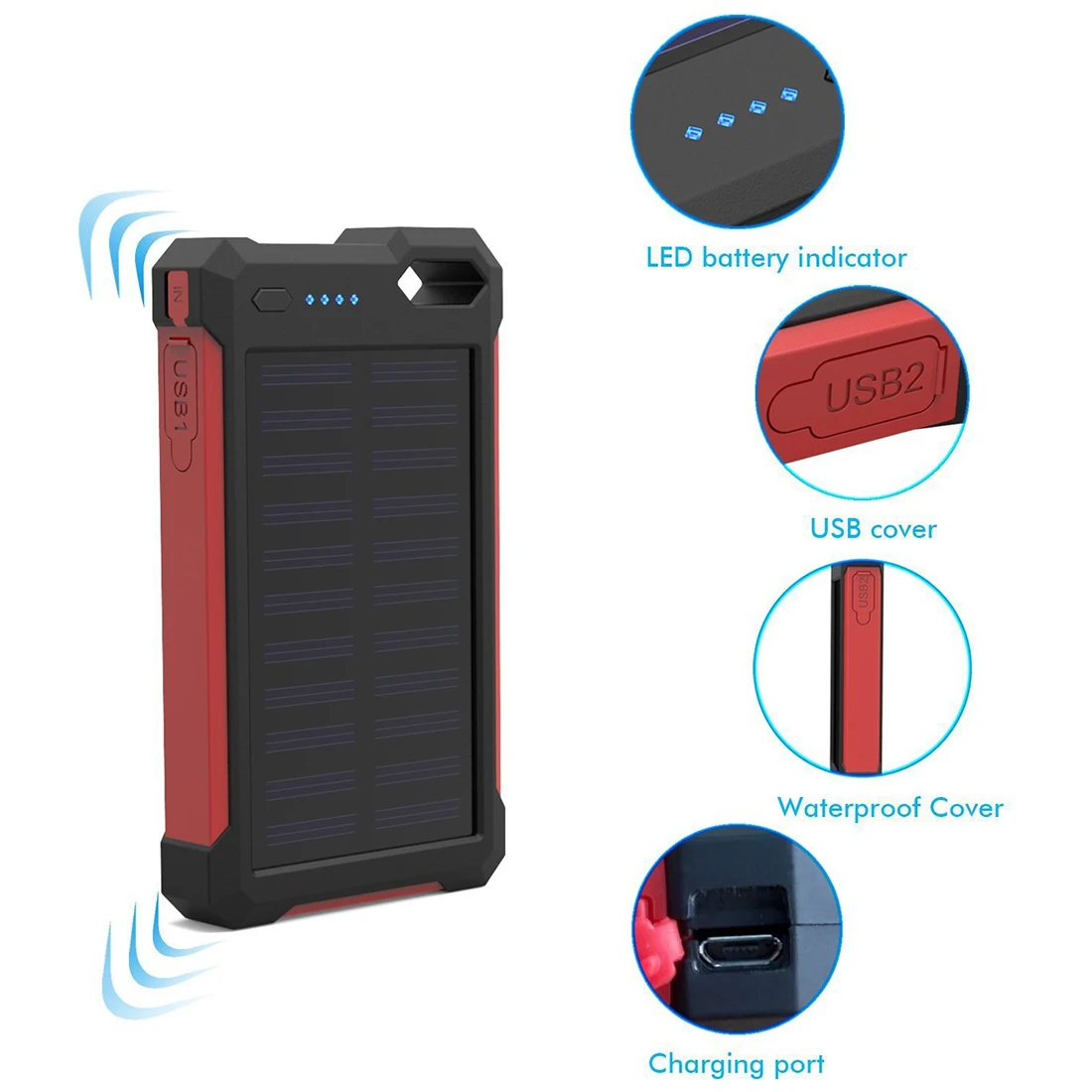 

Solar Battery Portable Charger Dual USB External Battery Long Lasting High Capacity for Mobile Phone Solar