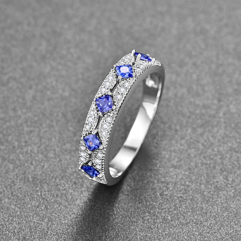 

BONLAVI New Trendy Natual Square Sapphire 925 Silver Ring For Anillos Gif Elegant Women Wedding Engagement Jewelry