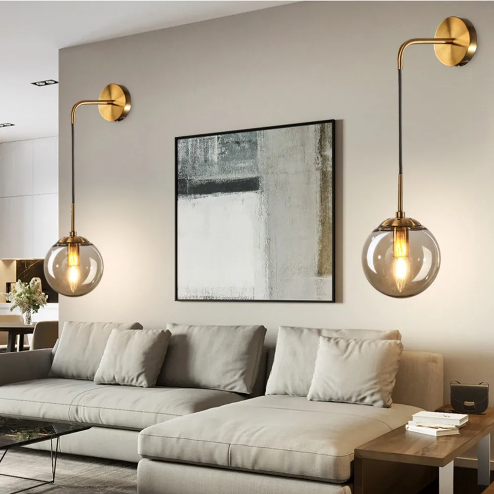 Современный винтажный светодиодный настенный светильник в скандинавском стиле, стеклянный шар, зеркало для ванной комнаты, лампы для помещений, американский Ретро настенный светильник, бра Wandlamp