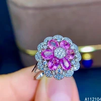 kjjeaxcmy fine jewelry 925 sterling silver inlaid natural pink sapphire women noble popular flower adjustable gem ring support d