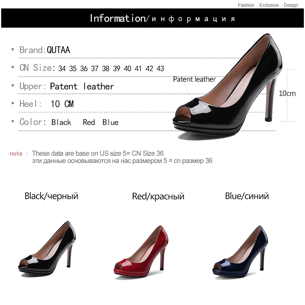 

QUTAA 2018 Women Sandals Patent Leather Women Shoes Platform Peep Toe Thin High Heel Westrn Style Women Sandals Size 34-43