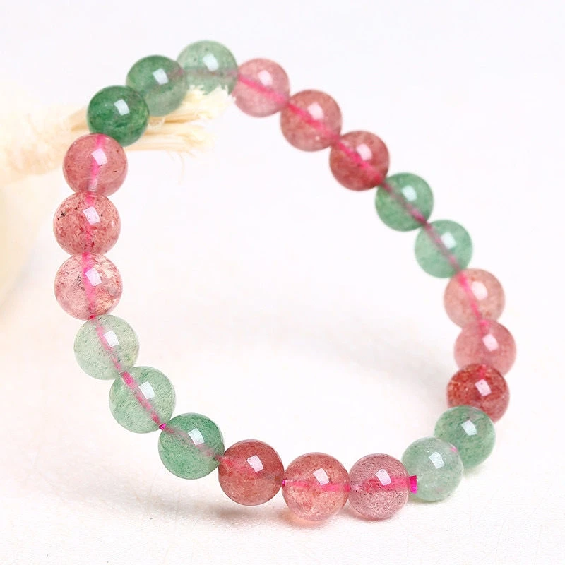 Женский браслет ручной работы классический из натуральных розовых бусин с