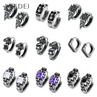 aoedej mens 316l stainless steel hoop earrings small gothic ear rounds punk skull earrings rock roll cricle jewelry accessories