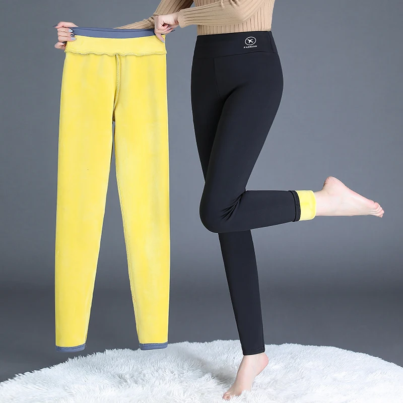 

2021 Autumn Winter Thick Warm Pants Women Casual Slim Pencil Trouser Sexy Stretch with Fleece Ladies High Waist Design 4XL 5XL