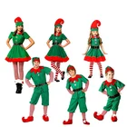 Рождественский эльф косплей Хэллоуин костюмы для детей мальчиков девочек платье с шляпой обувь подарок на Новый год карнавал вечерние Санта-Клаус