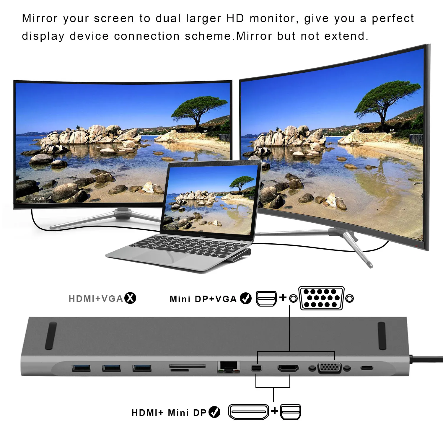 Док станция с тройным дисплеем для Windows и MacBook USB C док зарядным портом PD 4K HDMI DP VGA