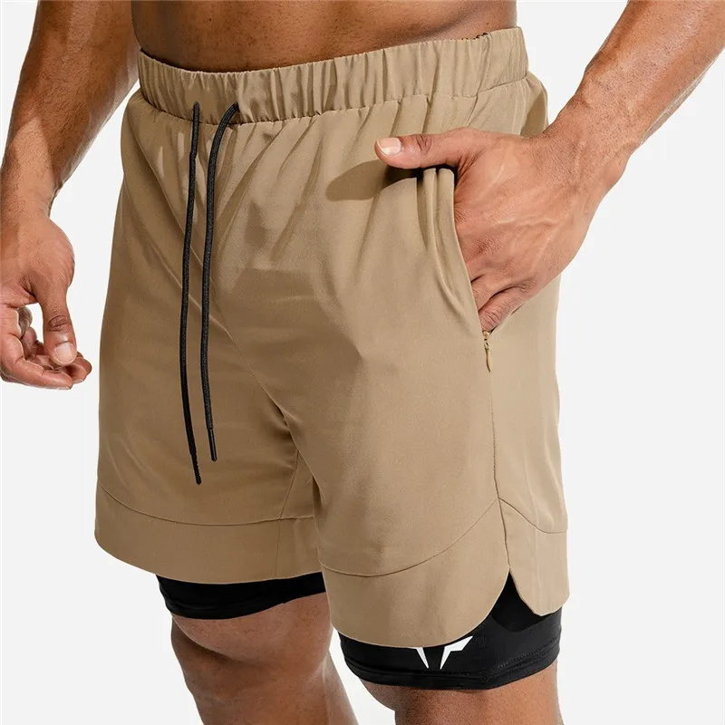 

2020 NEW men's sports shorts 2 in 1 Running shorts men's double layer breathable fitness bodybuilding training short pants Men