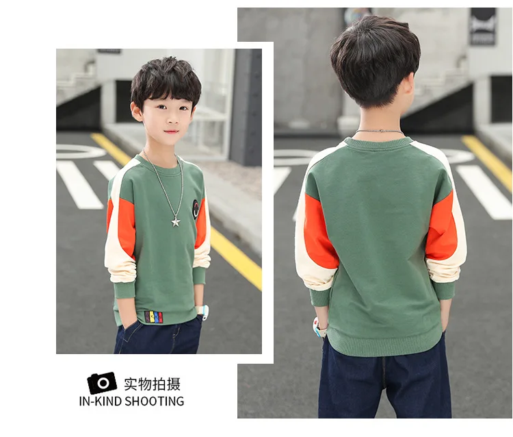 Футболка для мальчиков-подростков; коллекция года; сезон осень-весна; Брендовая детская длинная рубашка; Повседневный свитер с длинными рукавами; одежда для детей; блузка; топы; H212