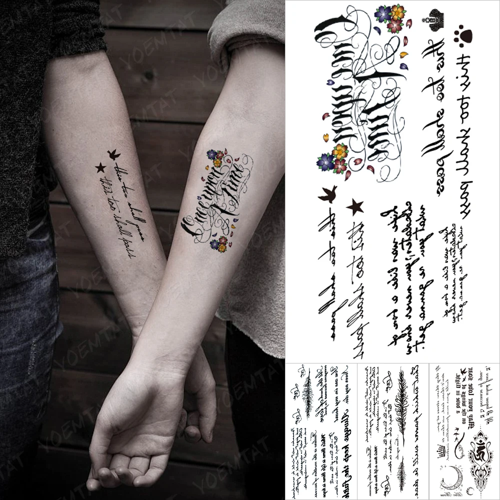 

Handwriting Font Waterproof Temporary Tattoo Sticker Text Word Chicano Lettering Body Art Arm Wrist Fake Tatoo For Women Men