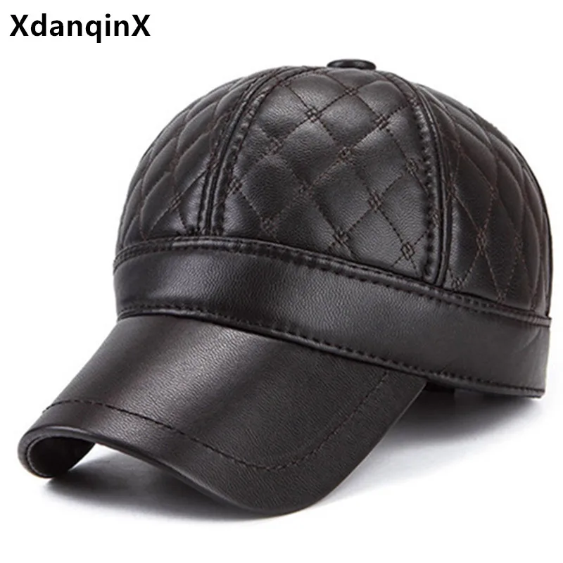 

Winter Men's PU Imitation Leather Earmuffs Hat Cold-proof Warm Baseball Caps Snapback Cap Adjustable Size Bone Casual Sports Cap
