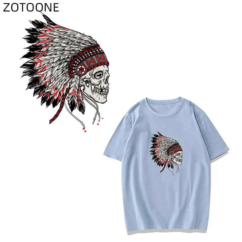 

ZOTOONE Iron on Transfers Feather Cool Skull Patch for Clothes Sticker for Boys Kids Thermal Transfer Applications DIY Appliques