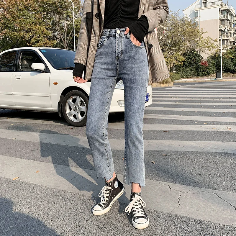 2020 повседневные джинсы Mom брюки с вырезами Синие рваные женские высокой талией