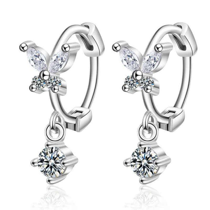 Женские серьги Обручи из серебра 925 пробы с прозрачным Цирконом|Серьги-кольца| |