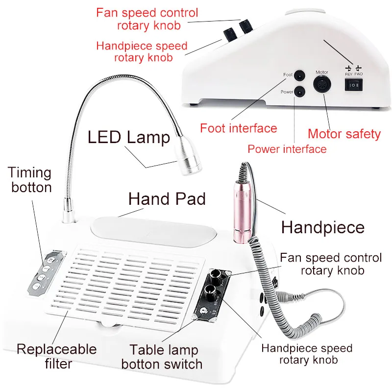 5 в 1 НОВЫЕ 96W Светодиодная УФ лампа для ногтей пылесос маникюра машинка и педикюра