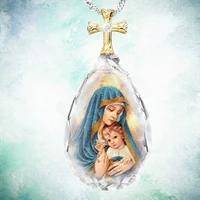 virgin mary and baby image crystal glass womens necklace pendant religious amulet womens necklace pendant jewelry accessories