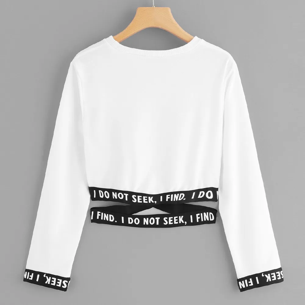 Women Sweatshirt Letters Printing Long Sleeve Short Pullover Hoodies Stitching Hoodies Jumper Casual Summer Sweatshirt