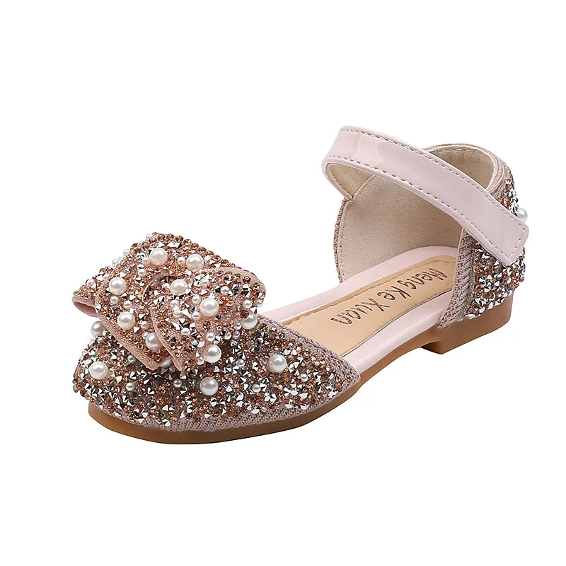 

New Girl Single Shoes Fashion Rhinestone Bow Crystal Sandal Kids Princess Shoes Wedding Party Dance Performance Shoes