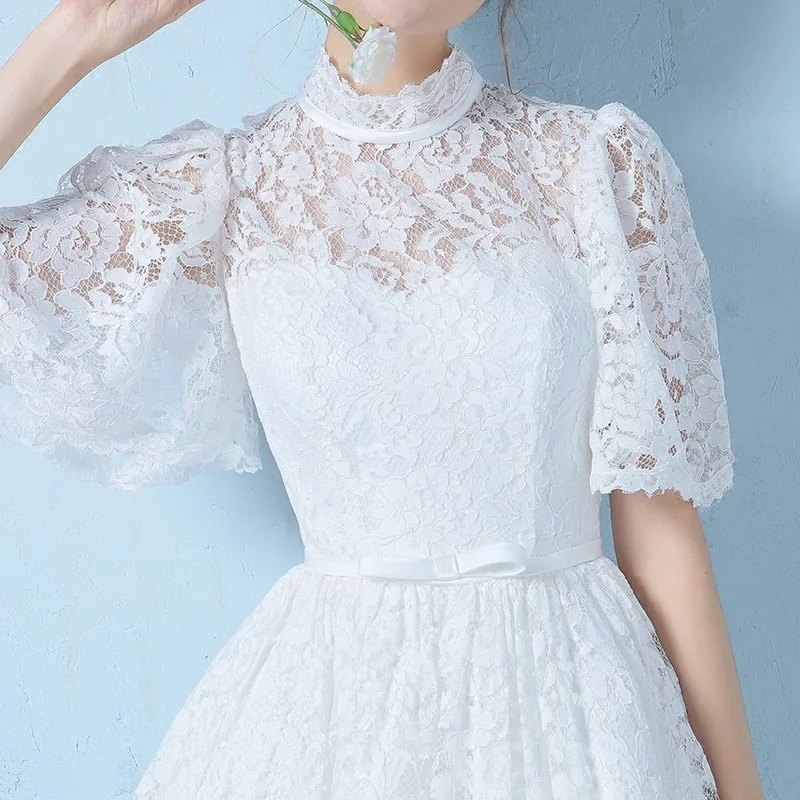 

White Bride Lace Party Dress Womens Evening Cheongsam Wedding Half Sleeve Qipao Elegant Long Gown Clothes Vestido XS-XXL