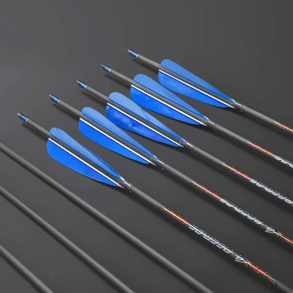 12 шт. 32 "ID4.2mm Настоящее перо углеродную стрелу позвоночника 300 350 400 500 600 700 800 900 1000