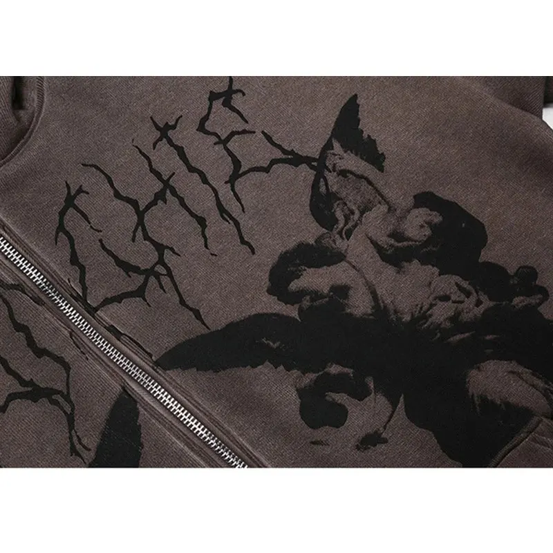 Толстовка Y2k мужская оверсайз в готическом стиле свитшот на молнии с длинным