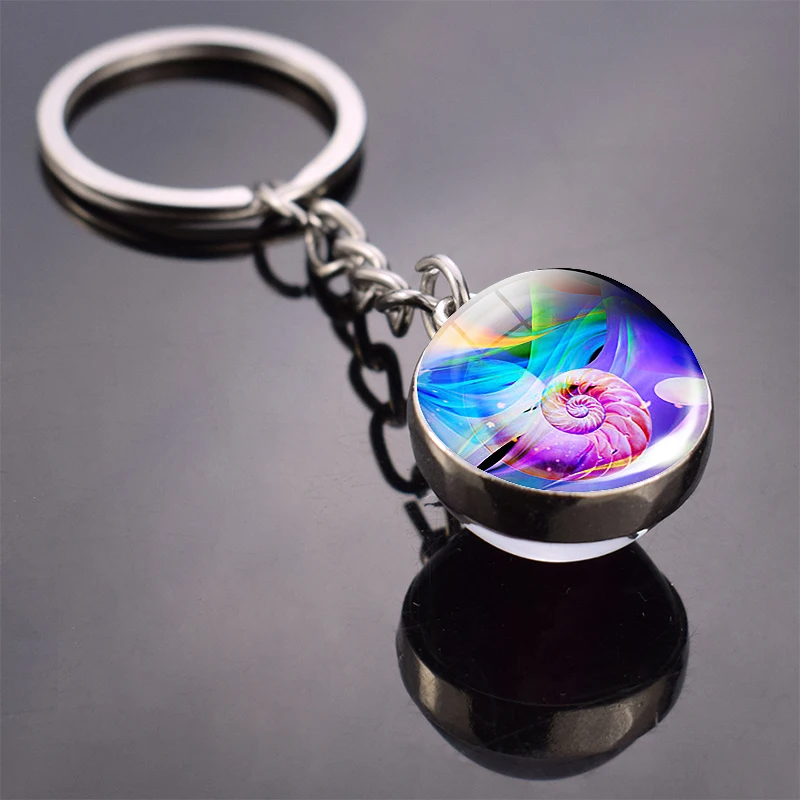 Модный брелок в виде ракушки из и стекла с кабошоном двухсторонний стеклянный