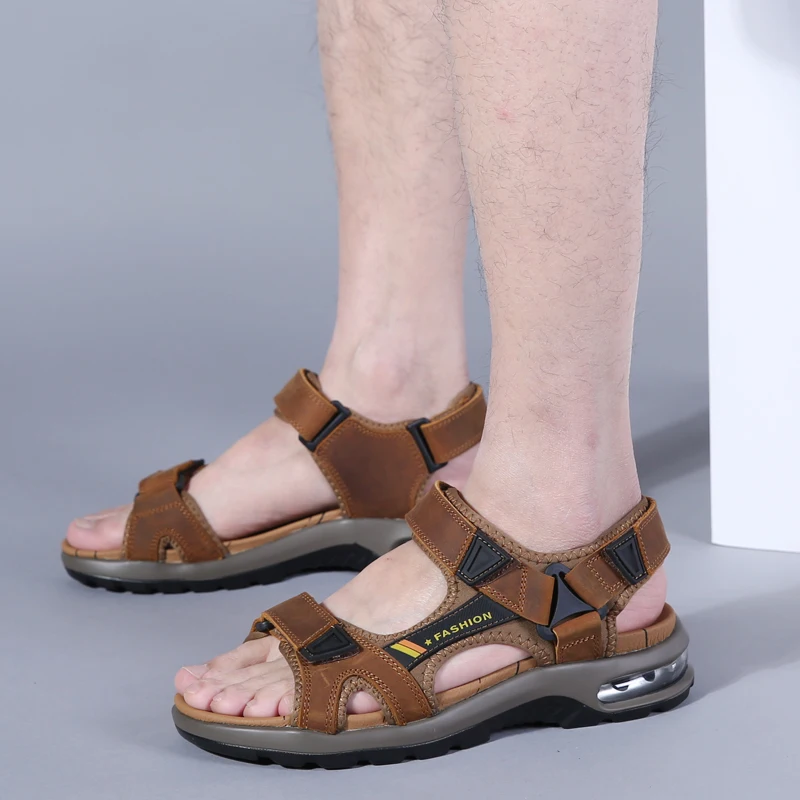 

Leather beach sandals mens Large size men's summer cowhide fashion trend air cushion casual Leather sandals