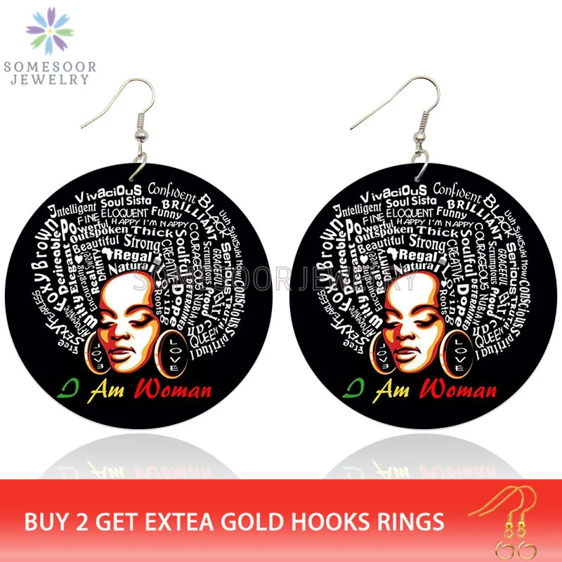SOMESOOR Я афро женщина деревянные серьги подвески африканские натуральные волосы