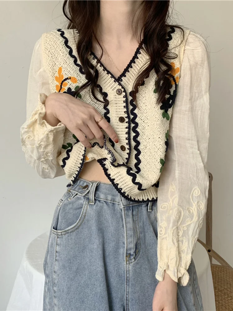 

Рубашка с V-образным вырезом и французской вышивкой, женский дизайн, одежда на весну и осень, новинка 2021, пальто с длинным рукавом