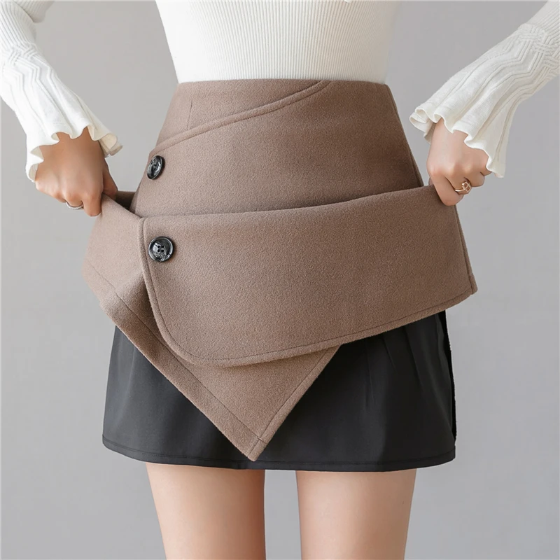 9600 Новинка 2019 зимние мини юбки трапециевидной формы шерстяные Лоскутные на
