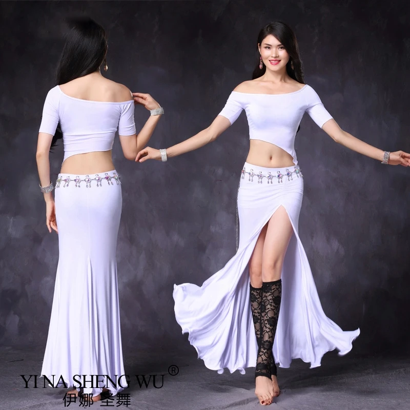 

Женский костюм для танца живота, одежда для восточных тренировок, набор костюма для танца живота, модал, разрез, костюм с длинный юбкой, кост...