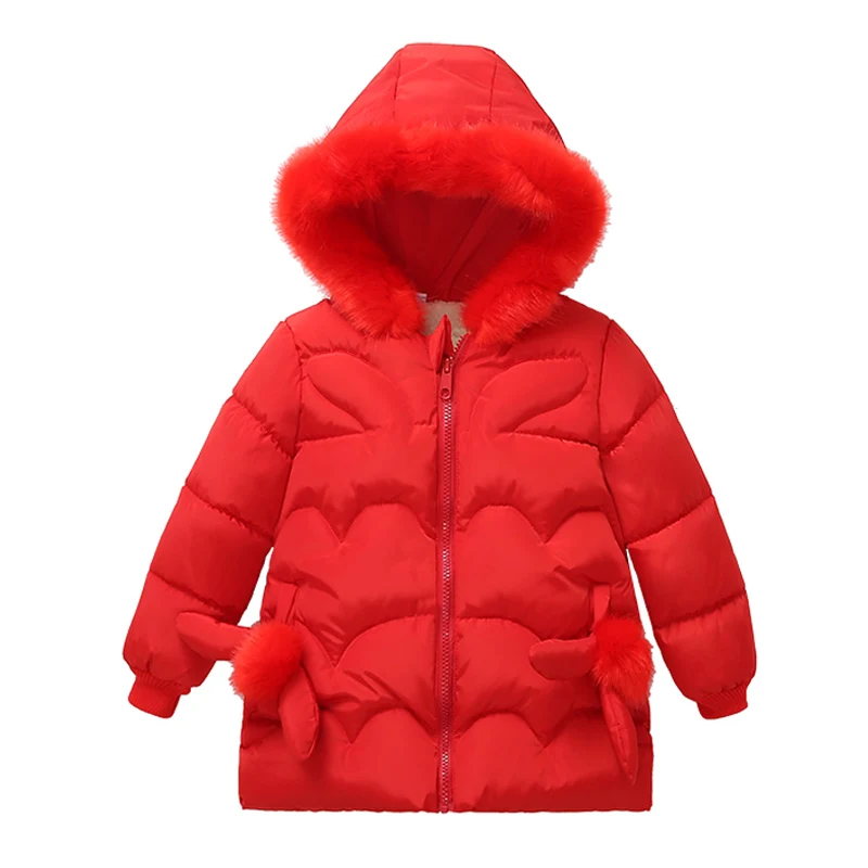 Red Toddler Girls Cotton-padded clothes Autumn Winter Girls Jacket For Kids Warm Fur Outerwear Coat Children Jacket 2 3 4 Year - Цвет: Red
