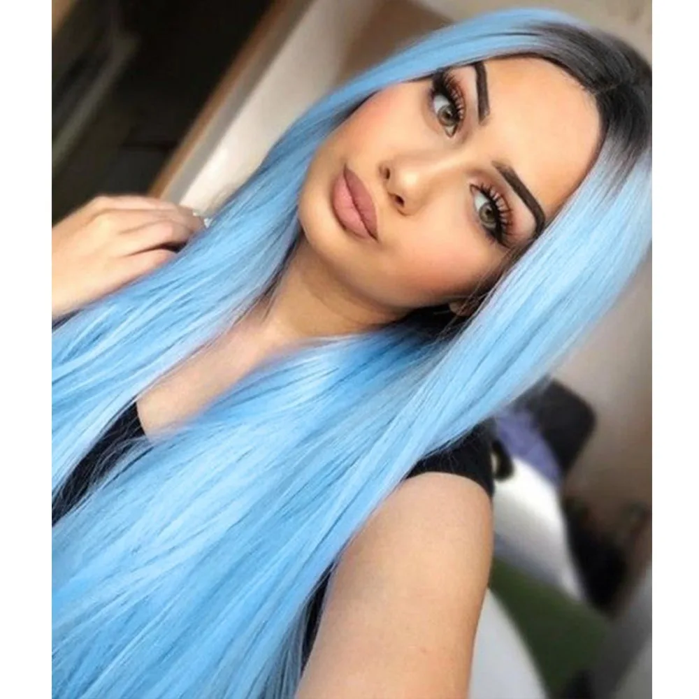 Wignee Ombre Синий длинные прямые волосы синтетический парик для женщин высокая температура термостойкие ежедневные/вечерние игра трон полный парик