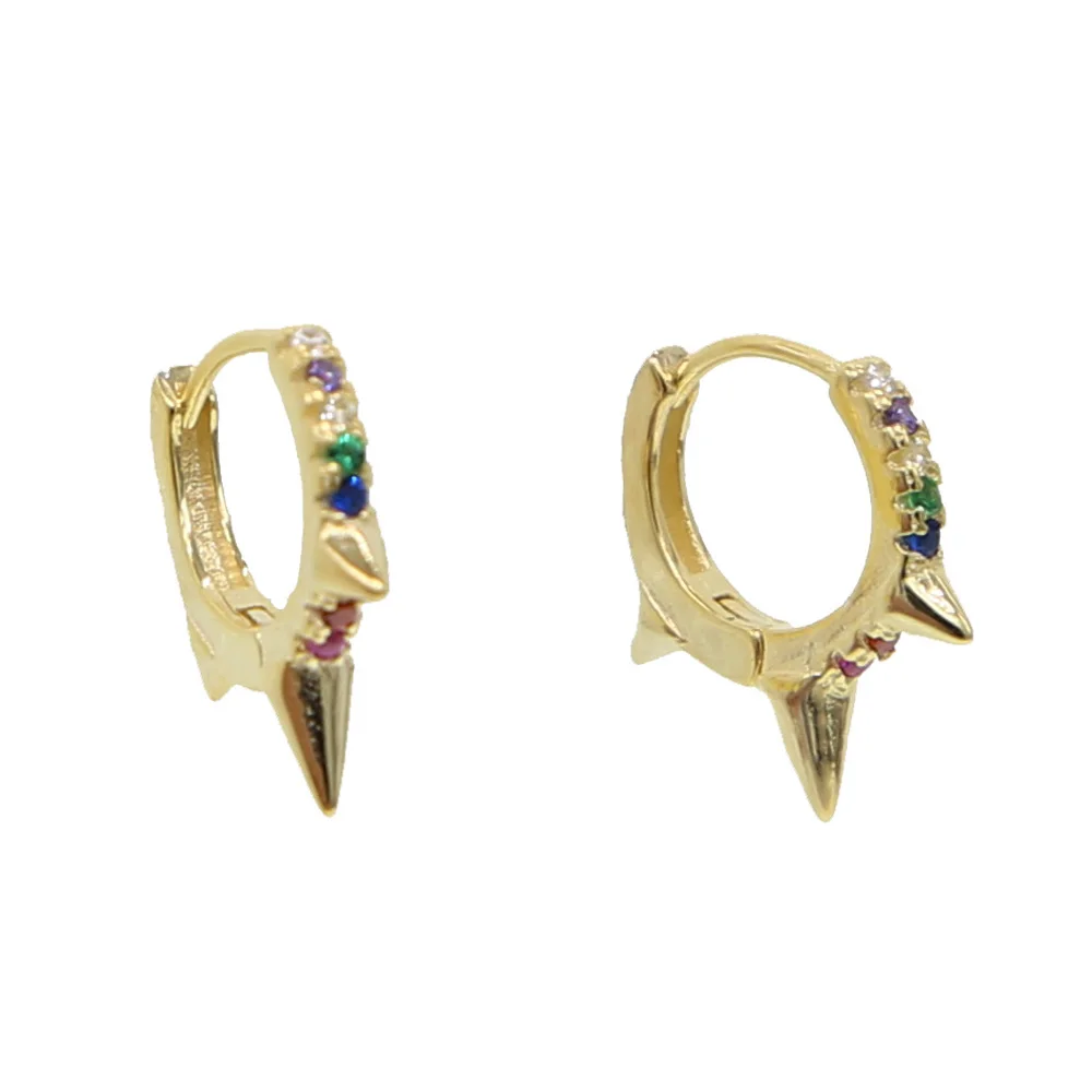 Женские серьги с тремя мини-шипами круглые серьги-кольца в стиле панк радужным